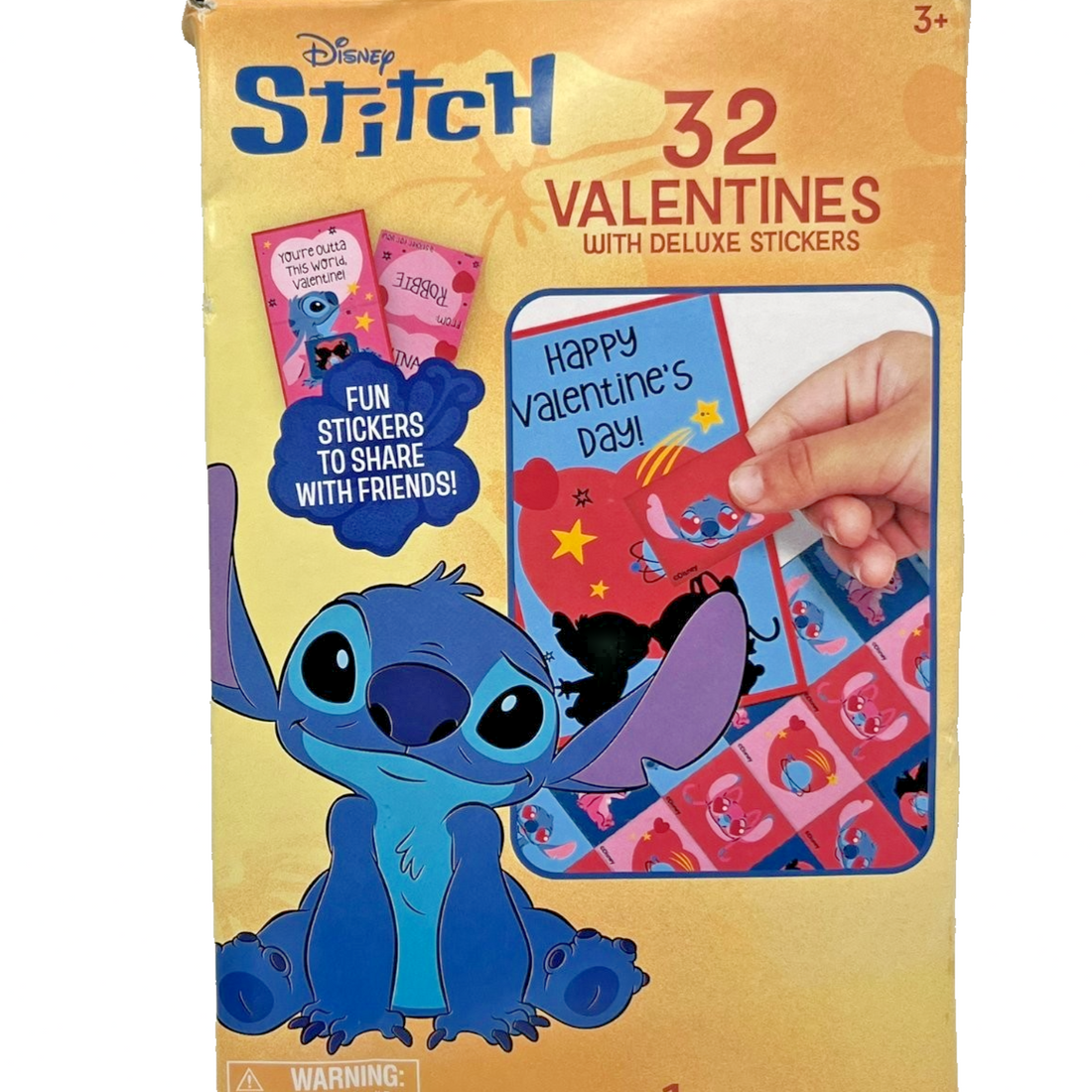 Disney Stitch Valentine's Day classroom exchange card set 32 count with deluxe stickers and space-themed designs