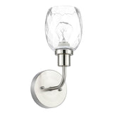 XiNBEi brushed nickel 1-light wall sconce with clear faceted glass shade mounted on wall, modern bathroom vanity light - view 2