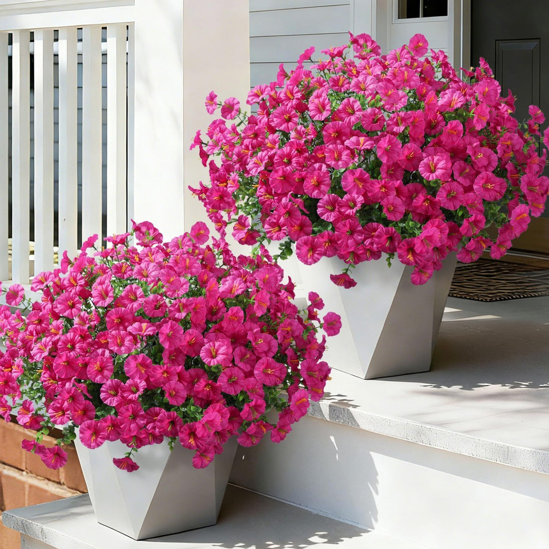 24 bundles of fuchsia artificial morning glory flowers with eucalyptus accents, UV-resistant silk blooms for outdoor planters and patios