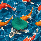 Six square fish in water self-adhesive vinyl wall decals in blue, each 15.74x15.74 inches, shown applied to a wall