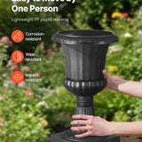 Two black PP plastic pedestal urn planters 9.8x16.5 inches displayed on a patio, VEVOR classic style flower pots - view 4