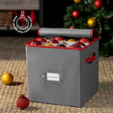 ZOBER gray non-woven fabric Christmas ornament storage box with 64 compartments and dual zipper closure - view 2