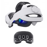 Kuject 3-in-1 accessories kit for Meta Quest 3 Slim showing head strap, silicone face cover, and protective shell case - view 6