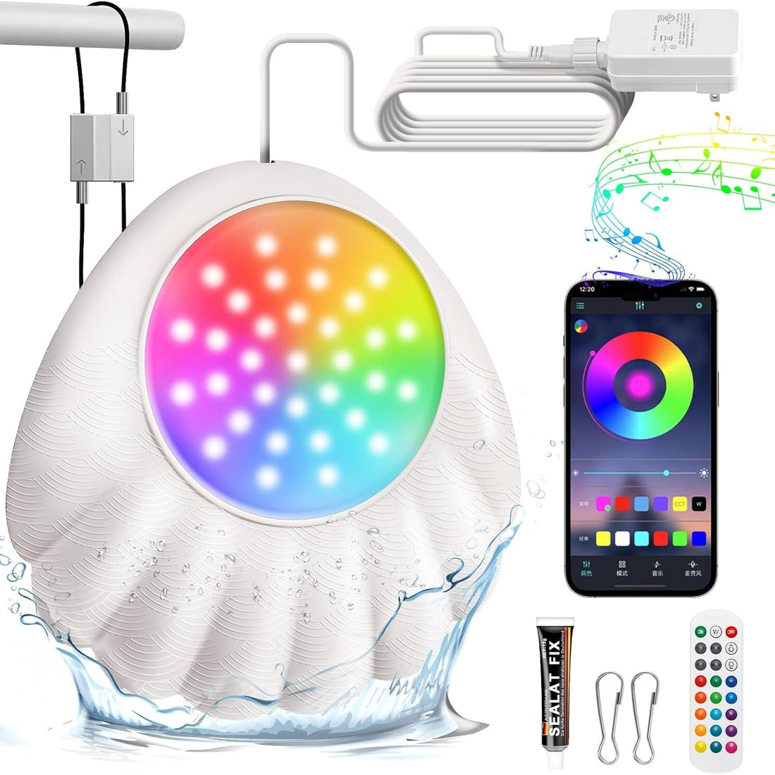LOFTEK 10W RGB LED submersible pool light glowing multicolor underwater with 33ft cord and remote control