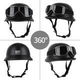 ZGMZLBBD German Style Half Helmet DOT Approved Matte Black with Goggles – Large — view 3 of 8