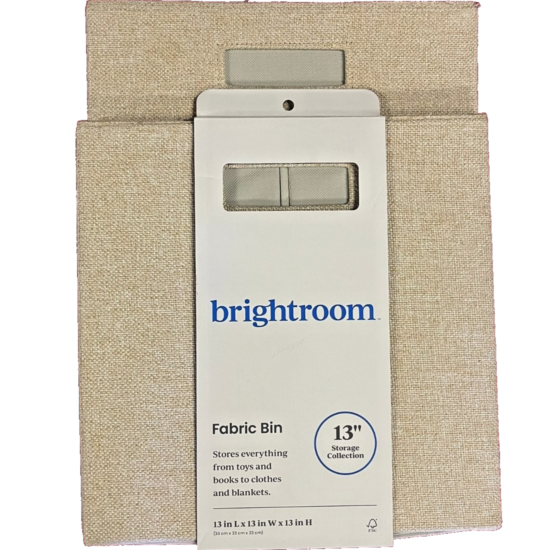 Brightroom 13x13 inch tan linen fabric storage cube bin with cutout handles for cube shelf organizer