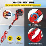 VEVOR red 850W electric drywall sander with 9-inch disc, folding telescoping handle, and LED light for wall sanding - view 7