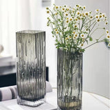 Tall grey square glass vase with crystal-look glossy finish, 9.8 inches tall, thick stable base, modern minimalist design - view 6
