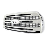 White Platinum painted ABS front bumper grille for 2015-2017 Ford F-150, part FL3Z-8200-MA, shown from front angle - view 5