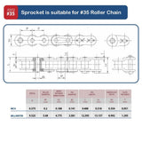 RHKING #35 Roller Chain Sprocket 16-Tooth 1/2" Bore 3/8" Pitch B Type – Open Box — view 3 of 5