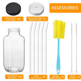 CUCUMI 10-Pack 16oz Square Glass Juice Bottles with Lids & Straws — view 3 of 7