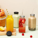 CUCUMI 10-Pack 16oz Square Glass Juice Bottles with Lids & Straws — view 4 of 7
