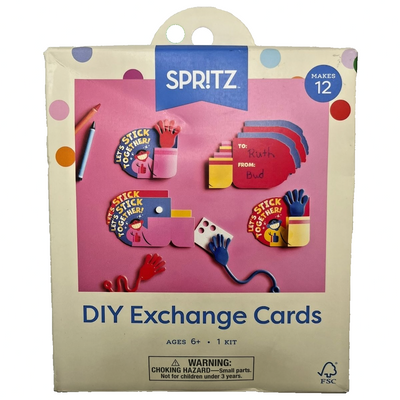 Spritz Valentine DIY exchange card kit making 12 cards with mini stretchy sticky hands novelties for classroom party
