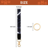 Black polyester wristlet keychain lanyard with white lightning bolt graphic and detachable metal clip for keys and badges - view 2