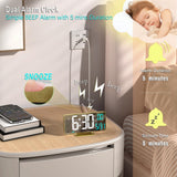 KOSUMOSU 6.7-inch gold LED digital alarm clock with mirror display showing white and blue digits on desk - view 6