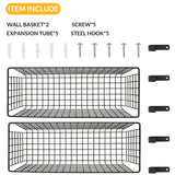 Two black metal wire hanging wall baskets with hooks mounted on wall, 14.6x5.5 inch extra large storage organizers by Kinlink - view 5