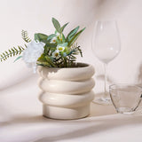 JOFAMY 6-inch tiered bubble ceramic planter pot in matte creamy white finish with stacked doughnut silhouette and drainage hole - view 5
