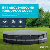 Intex 28041E gray round pool cover with rope tie for 18ft Ultra XTR frame above ground pool - view 4