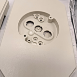 Two white Podoy vinyl siding mounting blocks with built-in electrical boxes and included screws for outdoor light fixture installation - view 8
