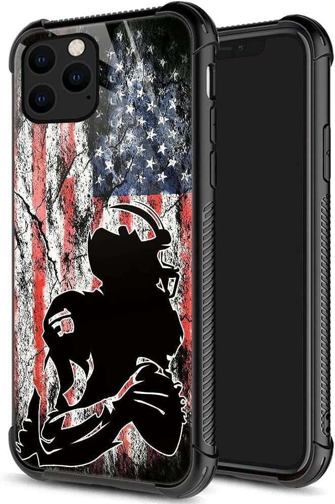 DJSOK black American flag football bumper case for iPhone 11 Pro Max with tire-texture sides and raised edges