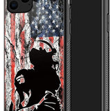 DJSOK black American flag football bumper case for iPhone 11 Pro Max with tire-texture sides and raised edges
