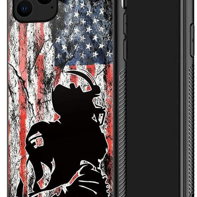 DJSOK black American flag football bumper case for iPhone 11 Pro Max with tire-texture sides and raised edges