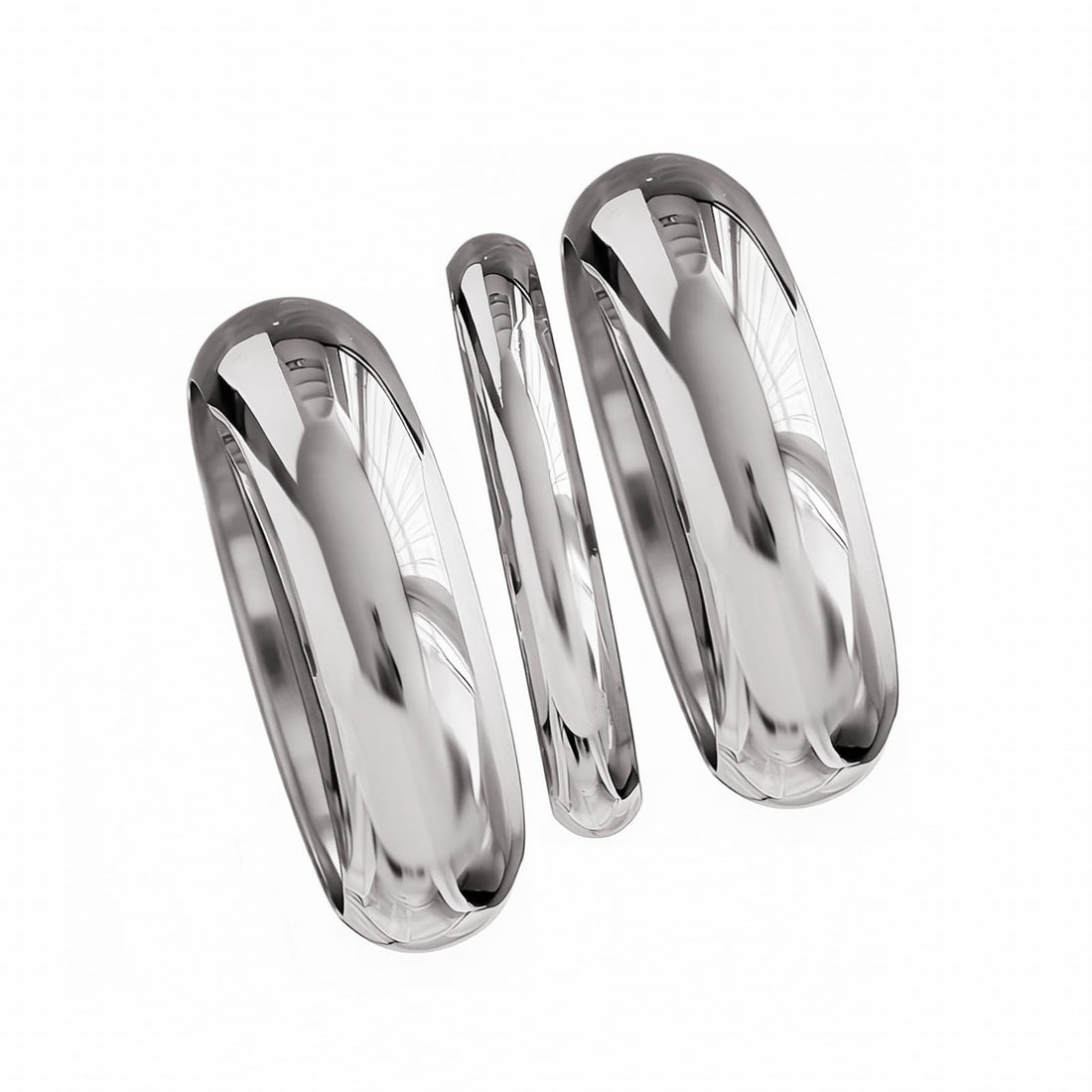 Set of 3 chunky wide silver cuff bangle bracelets stacked on wrist, zinc alloy stackable statement jewelry