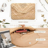 KUKEANVO khaki woven straw envelope clutch purse with magnetic closure and wrist strap on white background - view 5