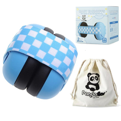Blue PandaEar over-the-head noise cancelling earmuffs for infants and toddlers, adjustable headband, soft foam cushions
