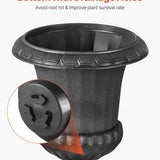 Two black PP plastic pedestal urn planters 9.8x16.5 inches displayed on a patio, VEVOR classic style flower pots - view 5