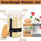 WOKEIO 2-pack 30oz wide mouth glass sourdough starter jars with wooden lids beside oval and round cotton rope proofing baskets - view 6