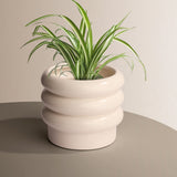 JOFAMY 6-inch tiered bubble ceramic planter pot in matte creamy white finish with stacked doughnut silhouette and drainage hole - view 3