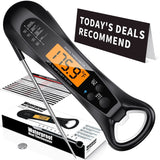 NIUTA black digital instant read meat thermometer with foldable stainless steel probe and backlit LCD display
