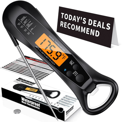 NIUTA black digital instant read meat thermometer with foldable stainless steel probe and backlit LCD display