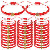 Set of 20 red and gold cord Saint Benedict medal bracelets with S-hook clasp displayed on a flat surface