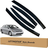 Set of four black tape-on window rain guards for Honda Civic 2006-2011, showing front and rear door visors