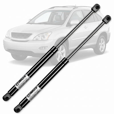 Two black QiMox liftgate lift support struts for Lexus RX330 RX350, OEM part 68950-0E021, 20.43 inches extended