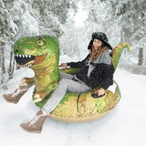 Green dinosaur-shaped inflatable snow tube sled 65 inches with dual handles and double-layer PVC bottom for kids and adults - view 2