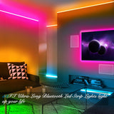DAYBETTER 100ft RGB LED strip lights kit with remote control showing multicolor lighting installed in bedroom - view 4