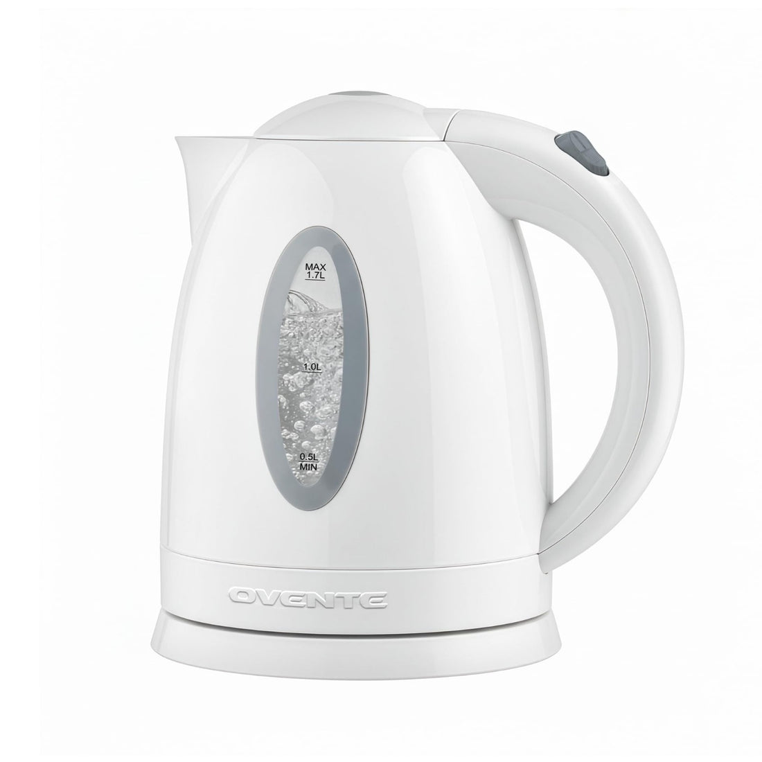 OVENTE KP72W white 1.7L electric kettle with stainless steel concealed heating element and water level gauge