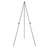 Amazon Basics black steel collapsible tripod easel display stand fully extended on floor holding a poster