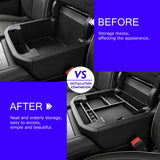 Black ABS plastic sliding center console organizer tray with multiple compartments and non-slip rubber pads for 2021-2026 Tahoe Suburban Yukon - view 4