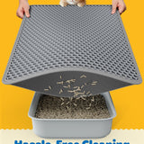 Grey Powools double-layer EVA cat litter mat 46x35 inches with honeycomb trapping surface and waterproof backing - view 4