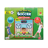 Chuckle & Roar indoor soccer door mount game with colorful lights, soft ball, and adjustable difficulty for kids ages 3 and up