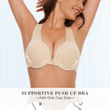 Upushall beige seamless racerback push-up bra with front clasp closure and thick padded cups, size 36B - view 2