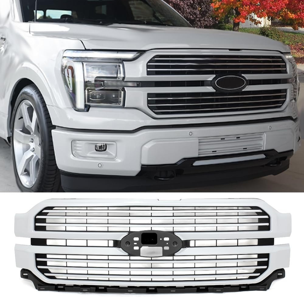 MIC Oxford White ABS front grille assembly for 2024-2025 Ford F-150 Platinum Lariat King Ranch direct-fit replacement