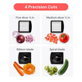 Fullstar Pro white vegetable chopper spiralizer with 5-cup container and 4 interchangeable stainless steel blades on countertop - view 5