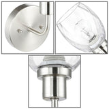 XiNBEi brushed nickel 1-light wall sconce with clear faceted glass shade mounted on wall, modern bathroom vanity light - view 8