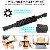 BORNEW 7-piece foam roller set including 12-inch roller, massage stick, peanut ball, spiky ball, and stretch strap - view 4