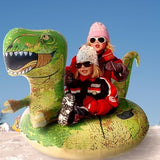 Green dinosaur-shaped inflatable snow tube sled 65 inches with dual handles and double-layer PVC bottom for kids and adults - view 4